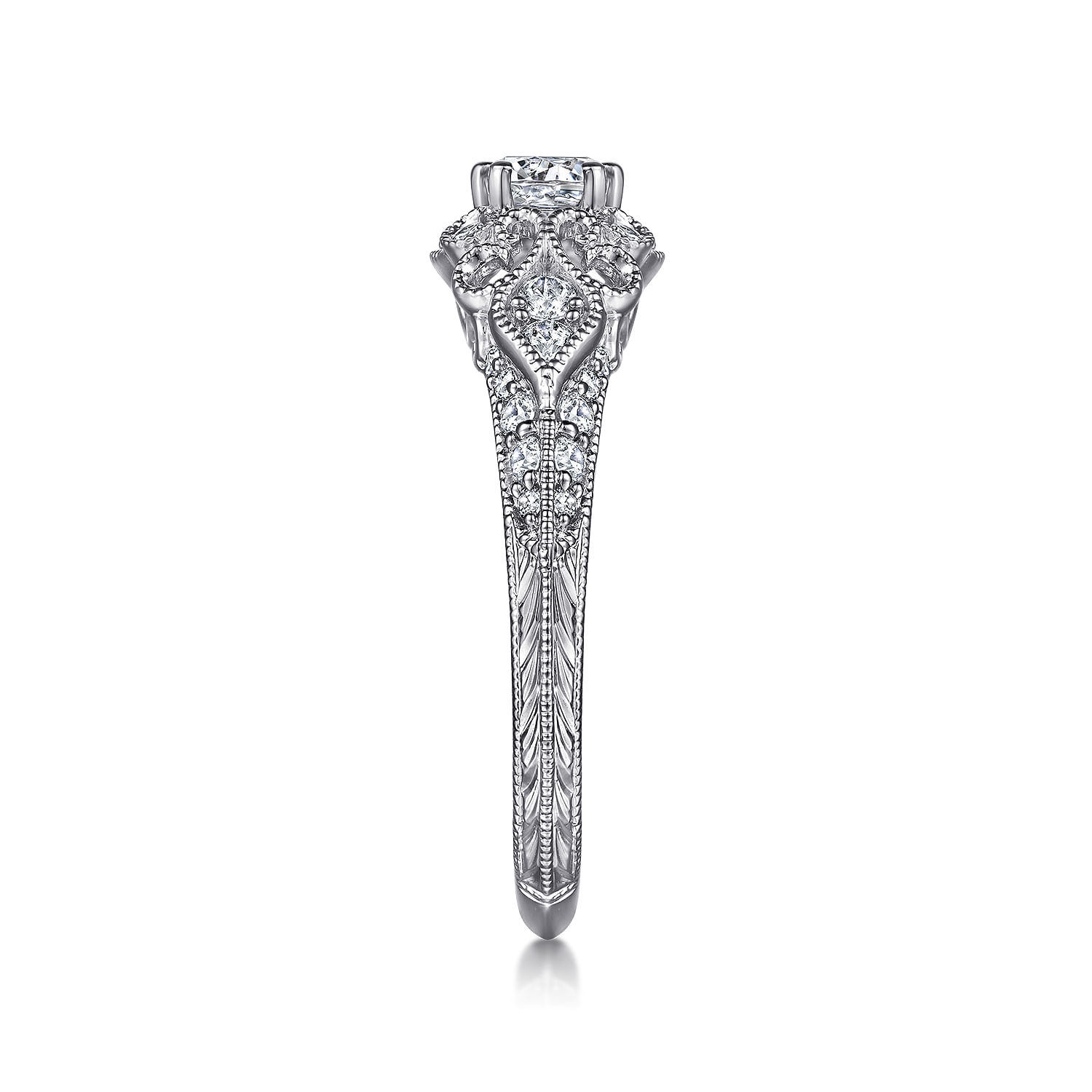 Abel - Unique 14K White Gold Vintage Inspired Diamond Halo Engagement Ring