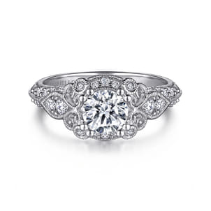 Abel - Unique 14K White Gold Vintage Inspired Diamond Halo Engagement Ring