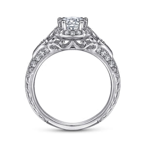 Abel - Unique 14K White Gold Vintage Inspired Diamond Halo Engagement Ring