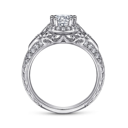 Abel - Unique 14K White Gold Vintage Inspired Diamond Halo Engagement Ring