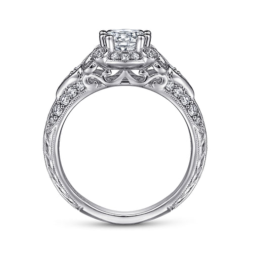 Abel - Unique 14K White Gold Vintage Inspired Diamond Halo Engagement Ring - 0.39 ct - Shot 2