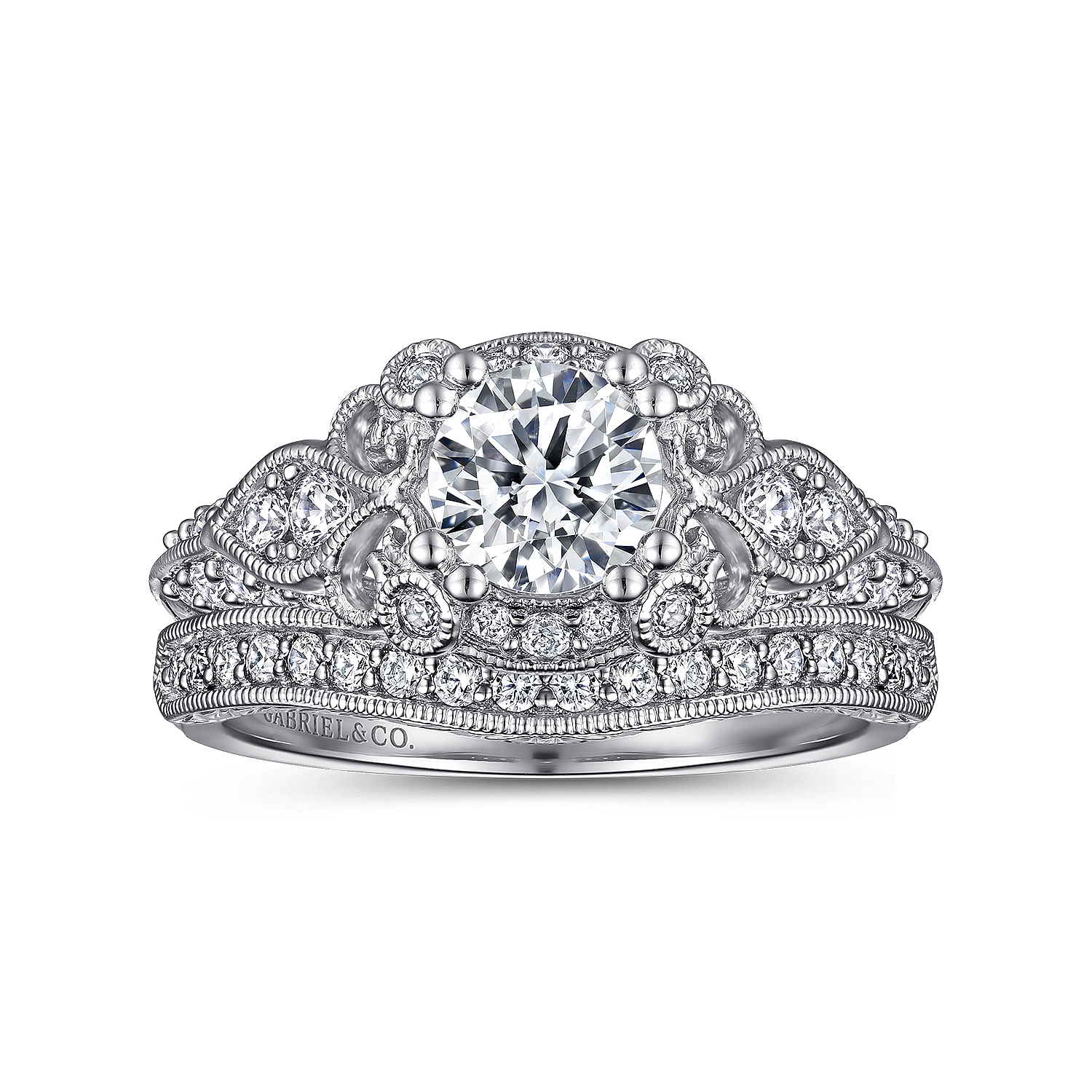 Abel - Unique 14K White Gold Vintage Inspired Diamond Halo Engagement Ring - 0.39 ct - Shot 4