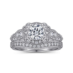 Abel - Unique 14K White Gold Vintage Inspired Diamond Halo Engagement Ring