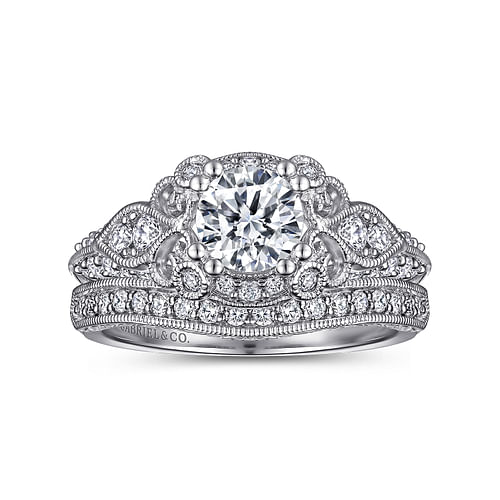 Abel - Unique 14K White Gold Vintage Inspired Diamond Halo Engagement Ring - 0.39 ct - Shot 4