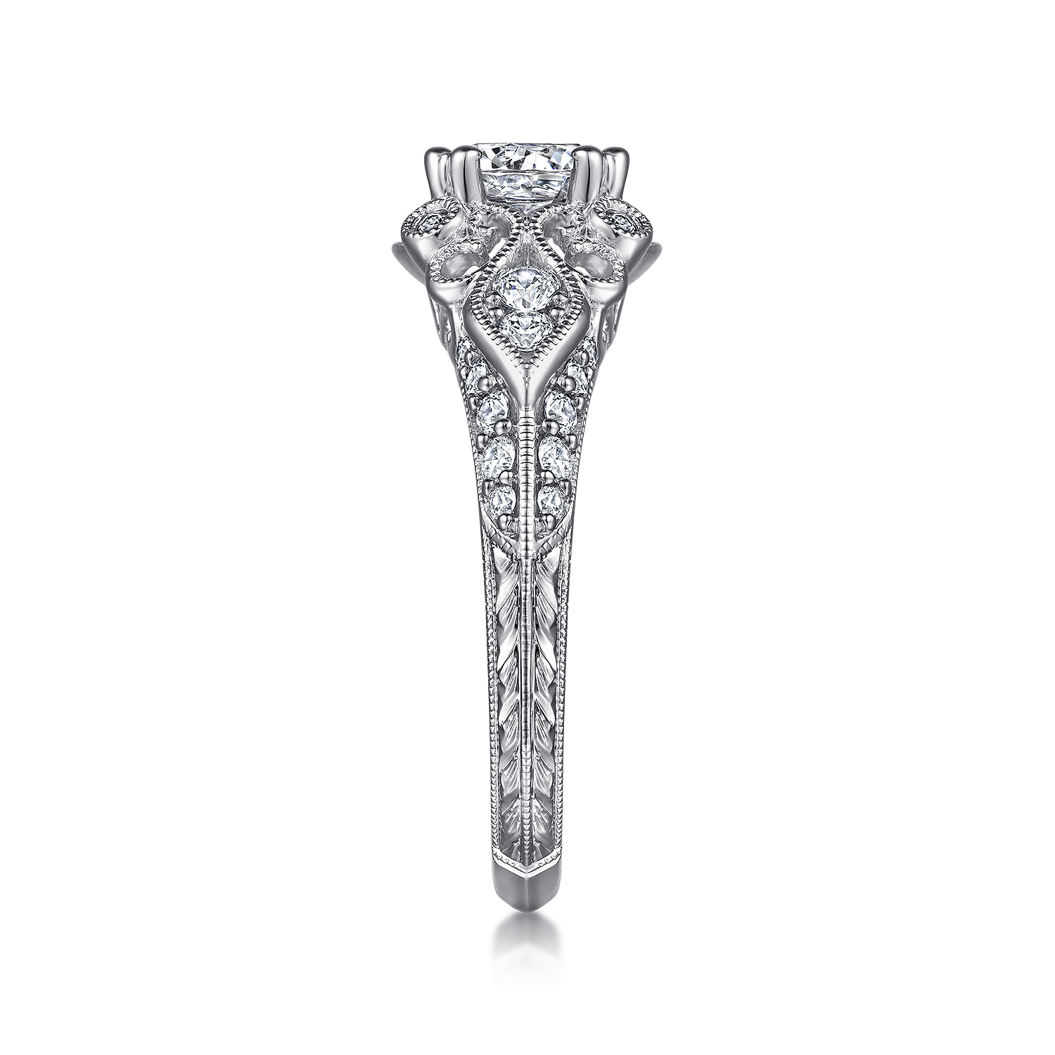 Abel - Unique 14K White Gold Vintage Inspired Diamond Halo Engagement Ring