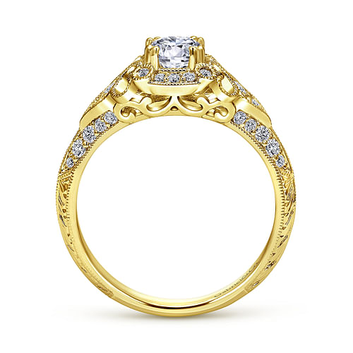 Abel - Unique 14K Yellow Gold Vintage Inspired Diamond Halo Engagement Ring - 0.3 ct - Shot 2