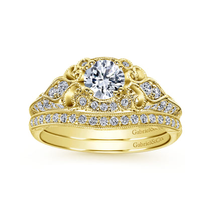 Abel - Unique 14K Yellow Gold Vintage Inspired Diamond Halo Engagement Ring