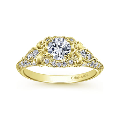 Abel - Unique 14K Yellow Gold Vintage Inspired Diamond Halo Engagement Ring