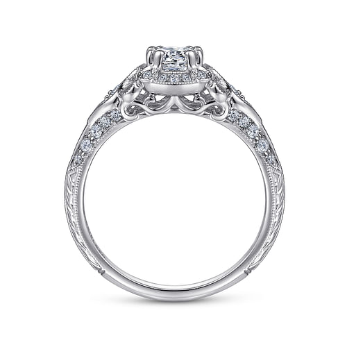 Abel - Unique Platinum Vintage Inspired Diamond Halo Engagement Ring - 0.3 ct - Shot 2