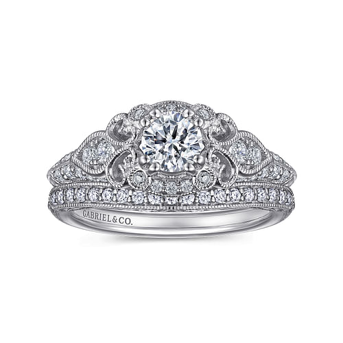 Abel - Unique Platinum Vintage Inspired Diamond Halo Engagement Ring - 0.3 ct - Shot 4