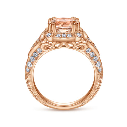 Abel - Vintage Inspired 14K Rose Gold Round Halo Morganite and Diamond Engagement Ring