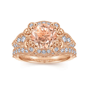 Abel - Vintage Inspired 14K Rose Gold Round Halo Morganite and Diamond Engagement Ring