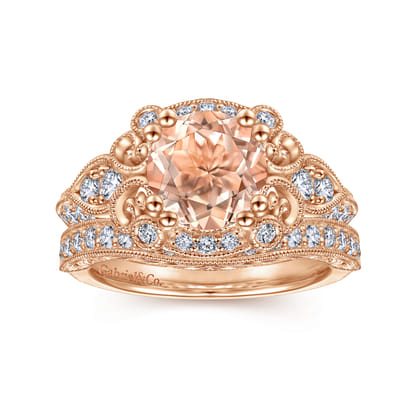 Abel - Vintage Inspired 14K Rose Gold Round Halo Morganite and Diamond Engagement Ring