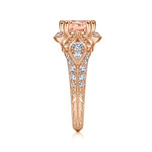 Abel - Vintage Inspired 14K Rose Gold Round Halo Morganite and Diamond Engagement Ring