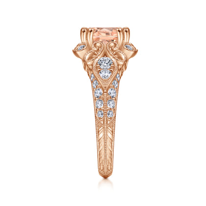 Abel - Vintage Inspired 14K Rose Gold Round Halo Morganite and Diamond Engagement Ring