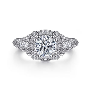 Abel - Vintage Inspired 14K White Gold Fancy Halo Round Diamond Engagement Ring