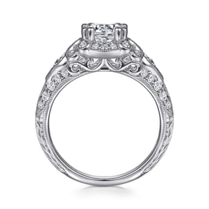 Abel - Vintage Inspired 14K White Gold Fancy Halo Round Diamond Engagement Ring