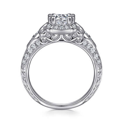 Abel - Vintage Inspired 14K White Gold Fancy Halo Round Diamond Engagement Ring