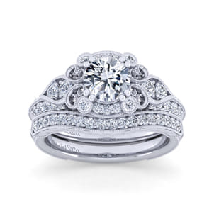 Abel - Vintage Inspired 14K White Gold Fancy Halo Round Diamond Engagement Ring