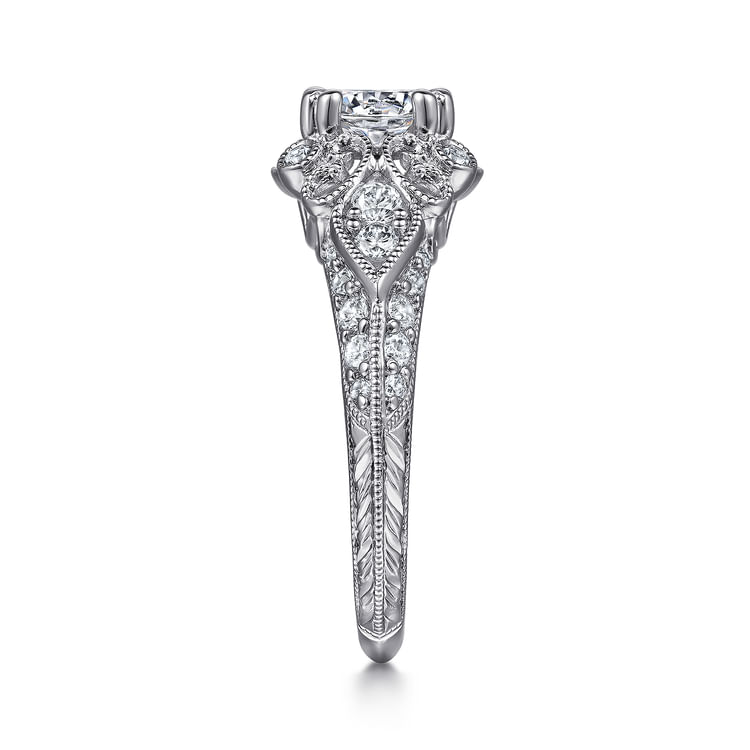 Abel - Vintage Inspired 14K White Gold Fancy Halo Round Diamond Engagement Ring