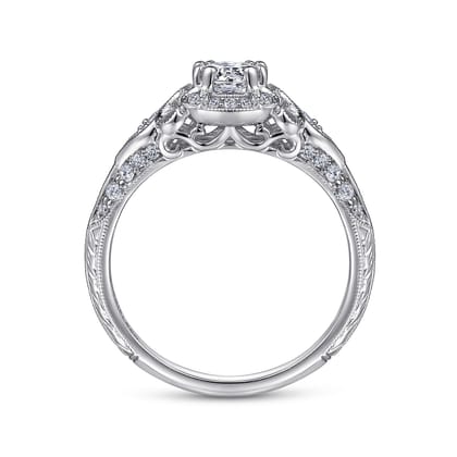 Abel - Vintage Inspired 14K White Gold Round Halo Complete Diamond Engagement Ring