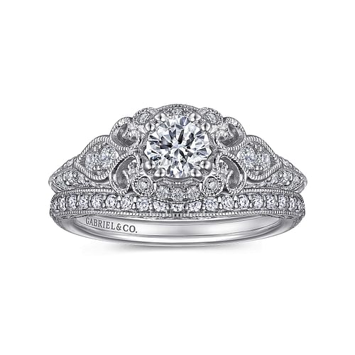 Abel - Vintage Inspired 14K White Gold Round Halo Complete Diamond Engagement Ring - 0.72 ct - Shot 4
