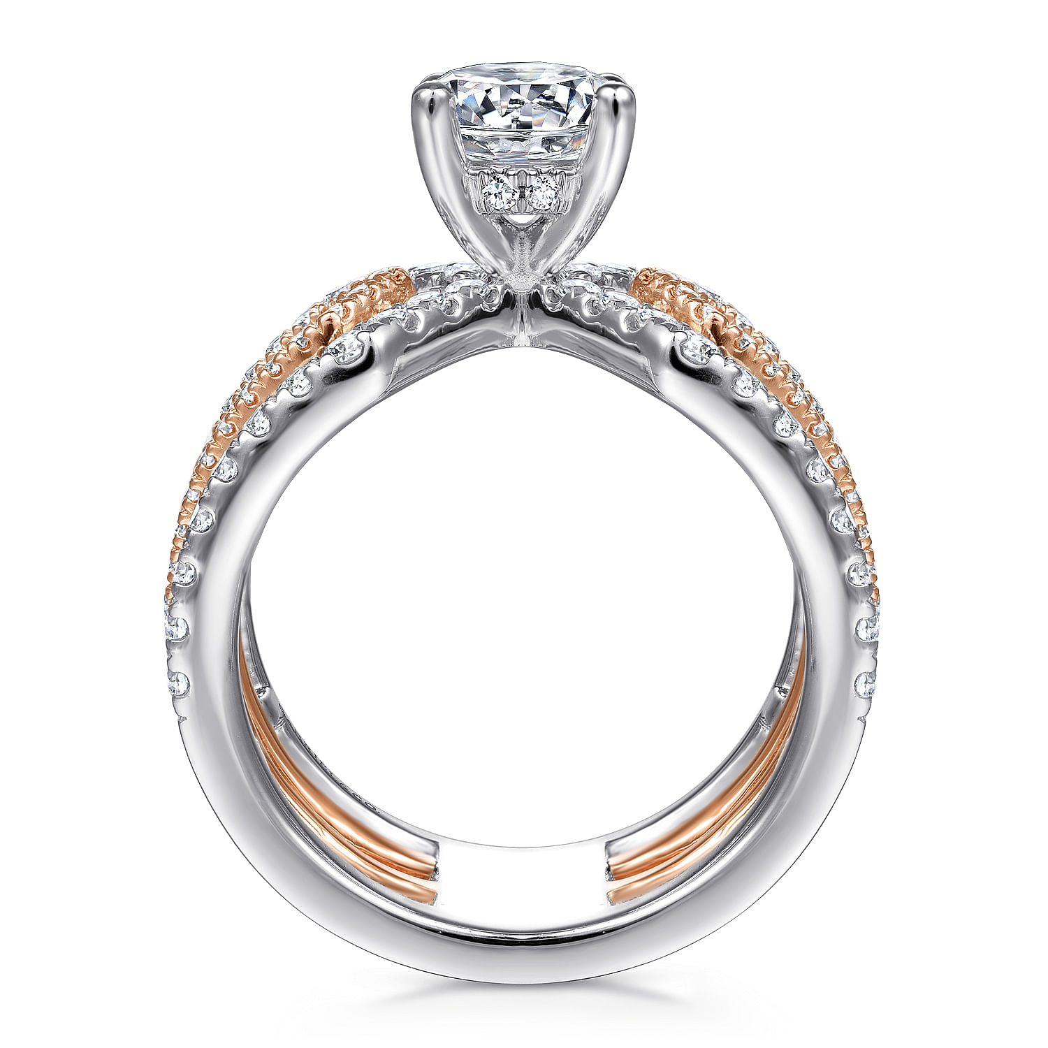 Abia - 14K White-Rose Gold Round Split Shank Diamond Engagement Ring - 0.92 ct - Shot 2