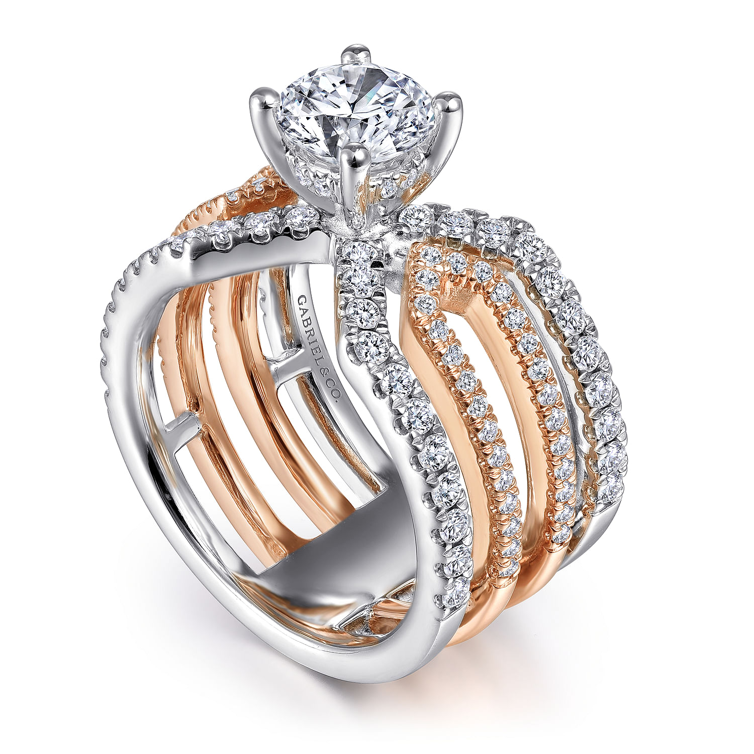 Abia - 14K White-Rose Gold Round Split Shank Diamond Engagement Ring - 0.92 ct - Shot 3