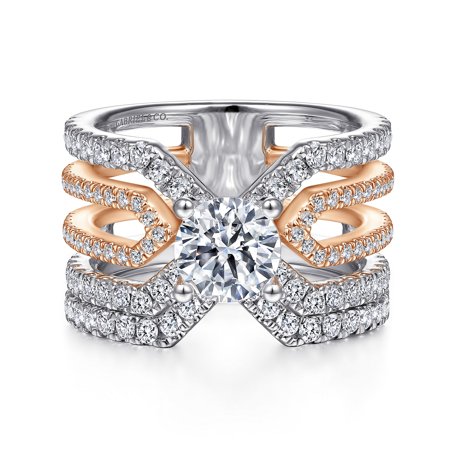 Abia - 14K White-Rose Gold Round Split Shank Diamond Engagement Ring - 0.92 ct - Shot 4