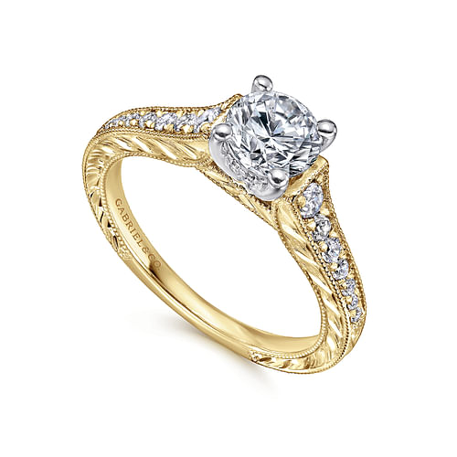Abigail - 14K White-Yellow Gold Round Diamond Engagement Ring - 0.26 ct - Shot 3
