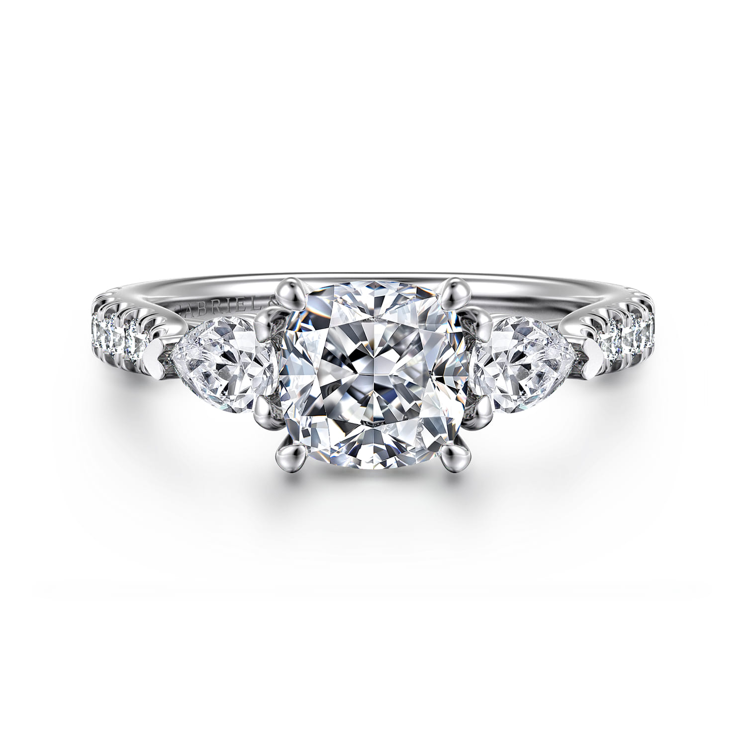 Abina - 14K White Gold Cushion Cut Three Stone Diamond Engagement Ring