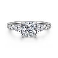 Abina - 14K White Gold Cushion Cut Three Stone Diamond Engagement Ring