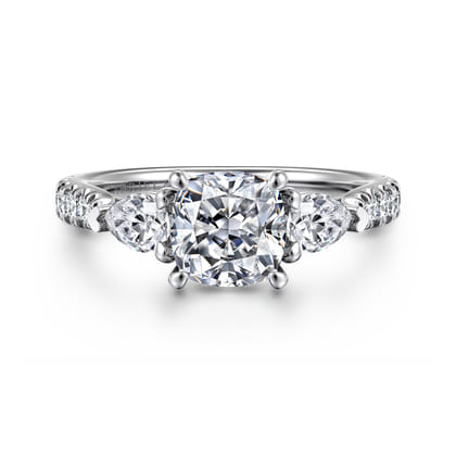 Abina - 14K White Gold Cushion Cut Three Stone Diamond Engagement Ring