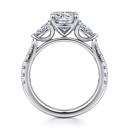 Abina - 14K White Gold Cushion Cut Three Stone Diamond Engagement Ring