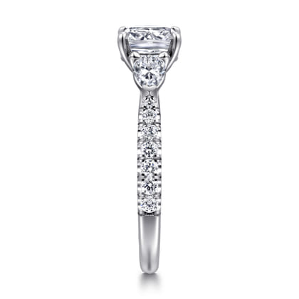 Abina - 14K White Gold Cushion Cut Three Stone Diamond Engagement Ring