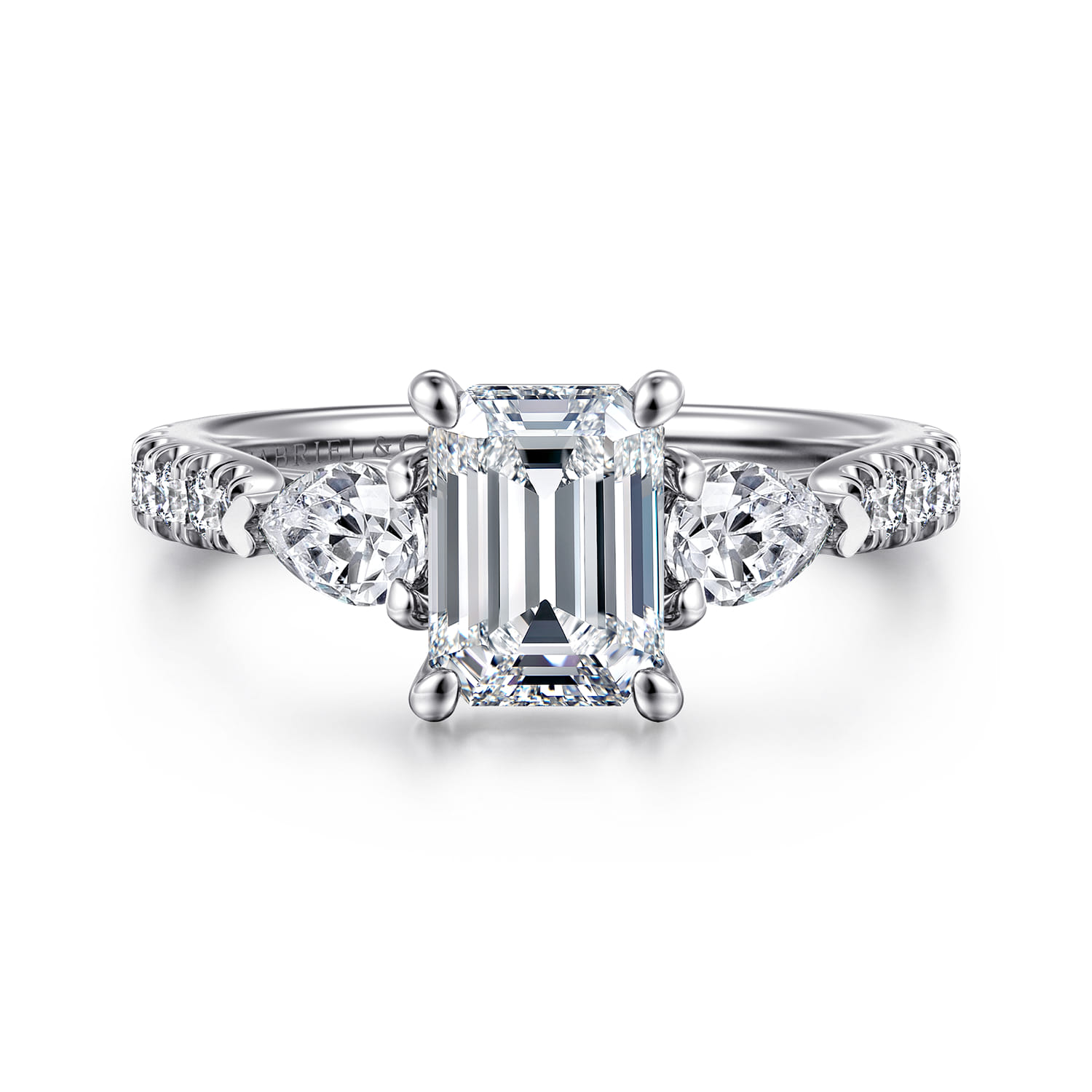 Abina - 14K White Gold Emerald Cut Three Stone Diamond Engagement Ring