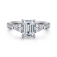 Abina - 14K White Gold Emerald Cut Three Stone Diamond Engagement Ring