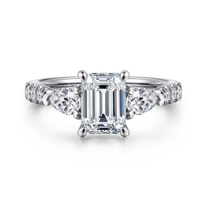 Abina - 14K White Gold Emerald Cut Three Stone Diamond Engagement Ring