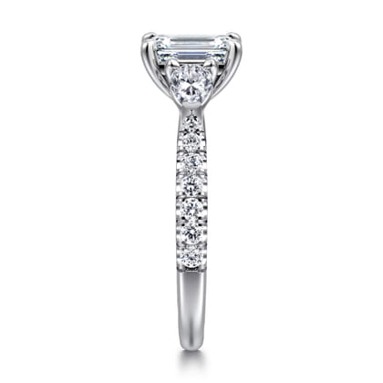 Abina - 14K White Gold Emerald Cut Three Stone Diamond Engagement Ring
