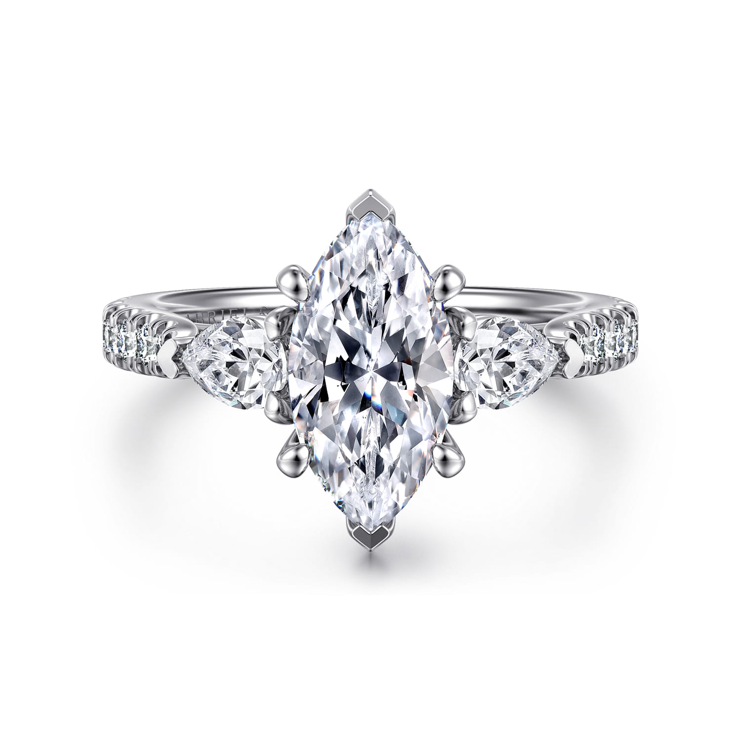 Abina - 14K White Gold Marquise Shape Three Stone Diamond Engagement Ring
