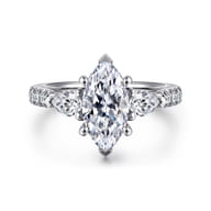Abina - 14K White Gold Marquise Shape Three Stone Diamond Engagement Ring
