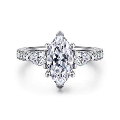 Abina - 14K White Gold Marquise Shape Three Stone Diamond Engagement Ring