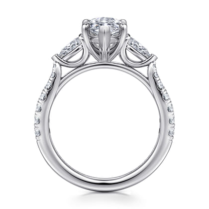 Abina - 14K White Gold Marquise Shape Three Stone Diamond Engagement Ring