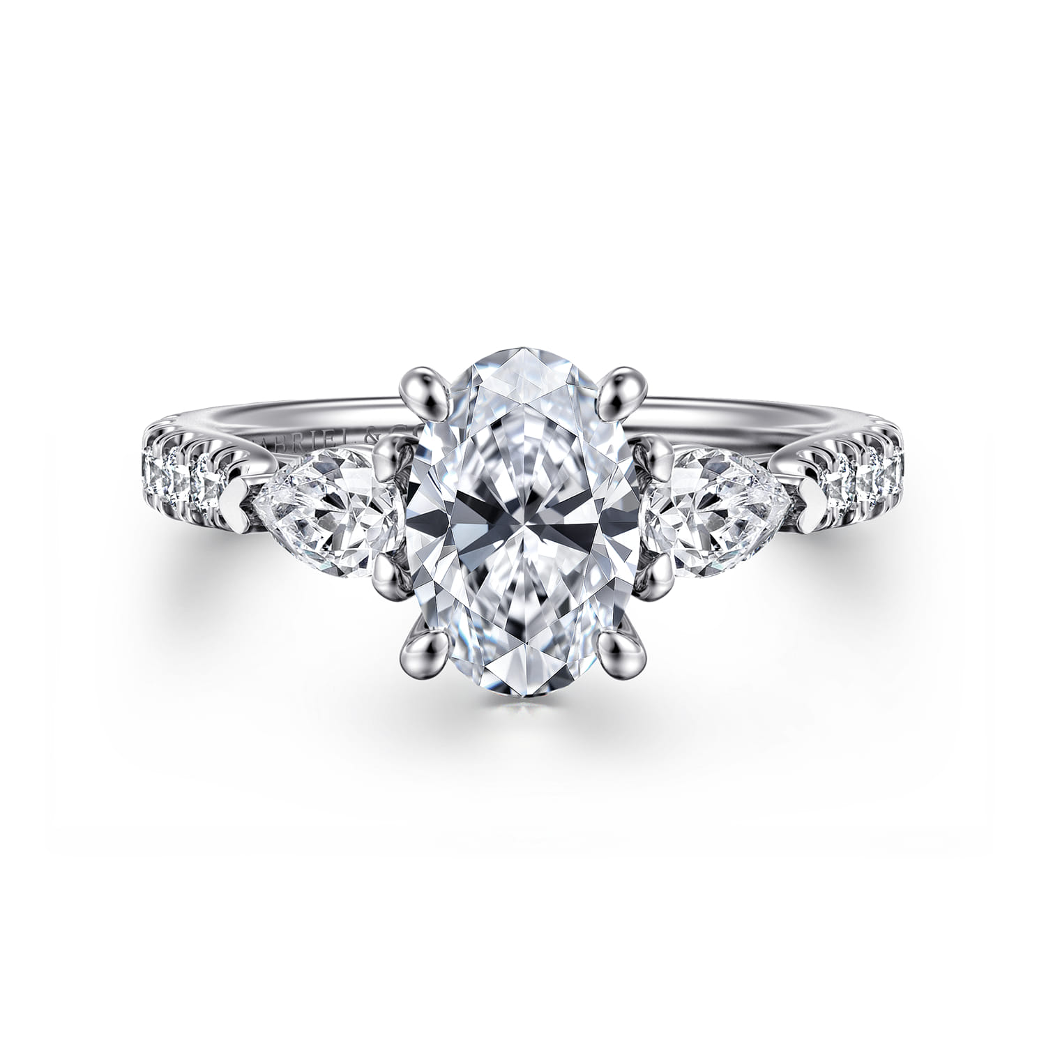 Abina - 14K White Gold Oval Three Stone Diamond Engagement Ring