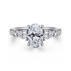 Abina - 14K White Gold Oval Three Stone Diamond Engagement Ring