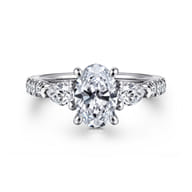 Abina - 14K White Gold Oval Three Stone Diamond Engagement Ring