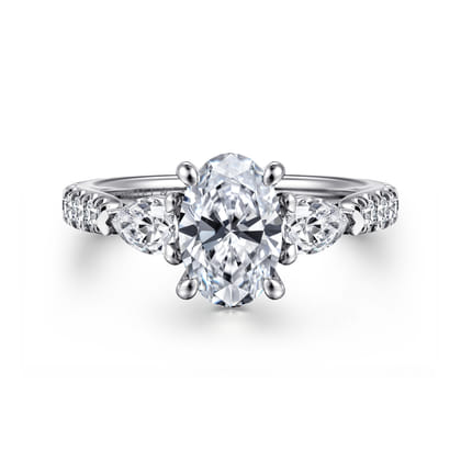 Abina - 14K White Gold Oval Three Stone Diamond Engagement Ring