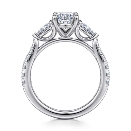 Abina - 14K White Gold Oval Three Stone Diamond Engagement Ring