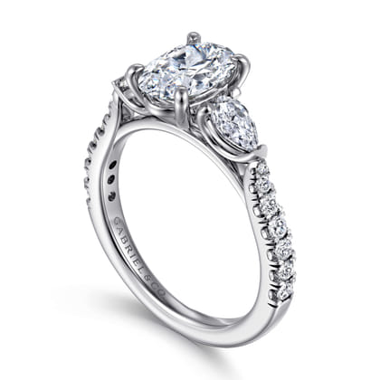 Abina - 14K White Gold Oval Three Stone Diamond Engagement Ring