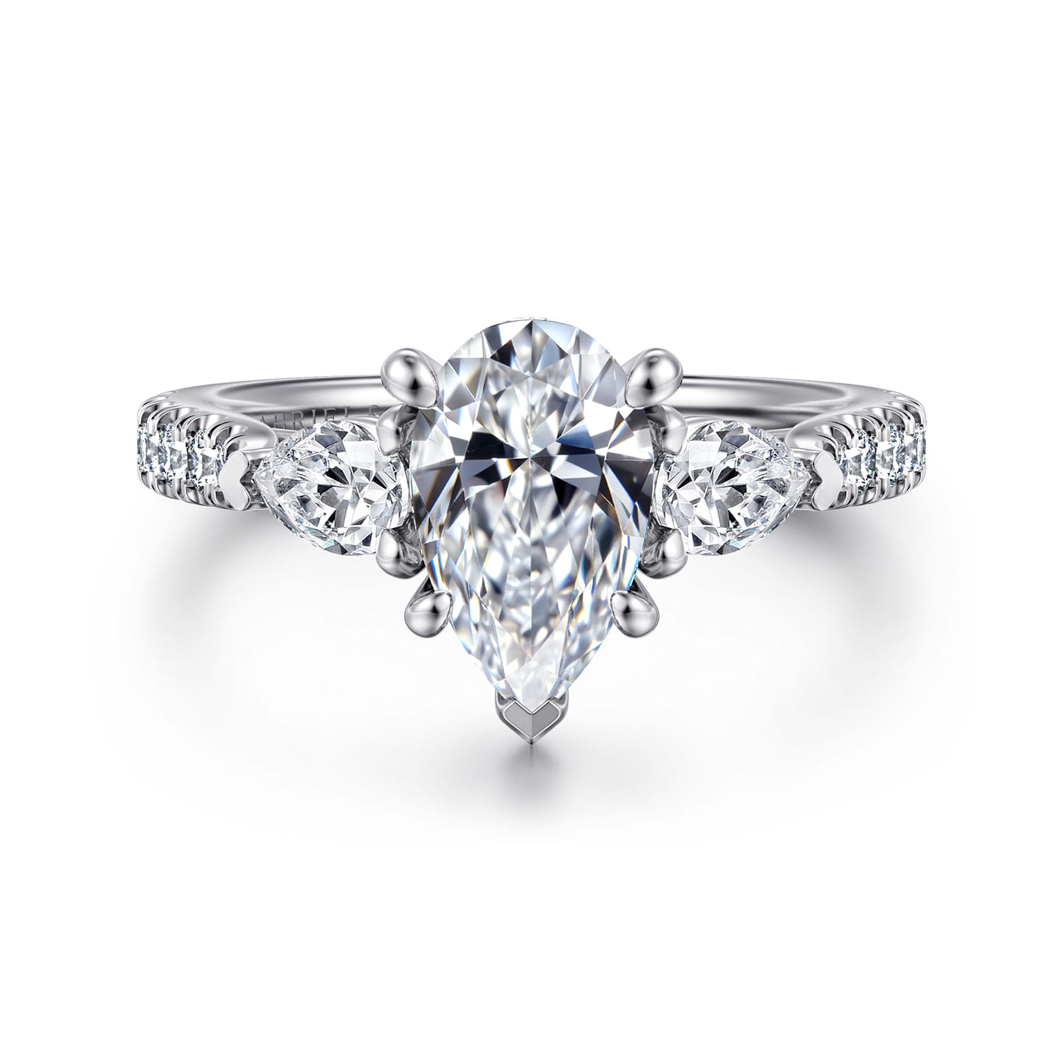 Abina - 14K White Gold Pear Shape Three Stone Diamond Engagement Ring